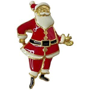 Vintage Santa Claus Brooch Pin Enamel and Metal 2” Full Body Christmas
